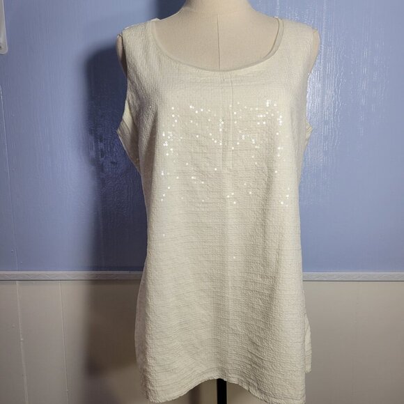 Coldwater Creek Medium Off White Front Sequined Casual Dressy Tank Top - Picture 1 of 11